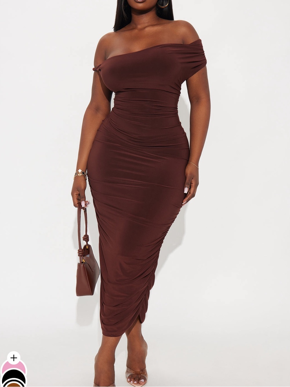 Fashion nova Blind date One-Shoulder Midi Dress - Chocolate